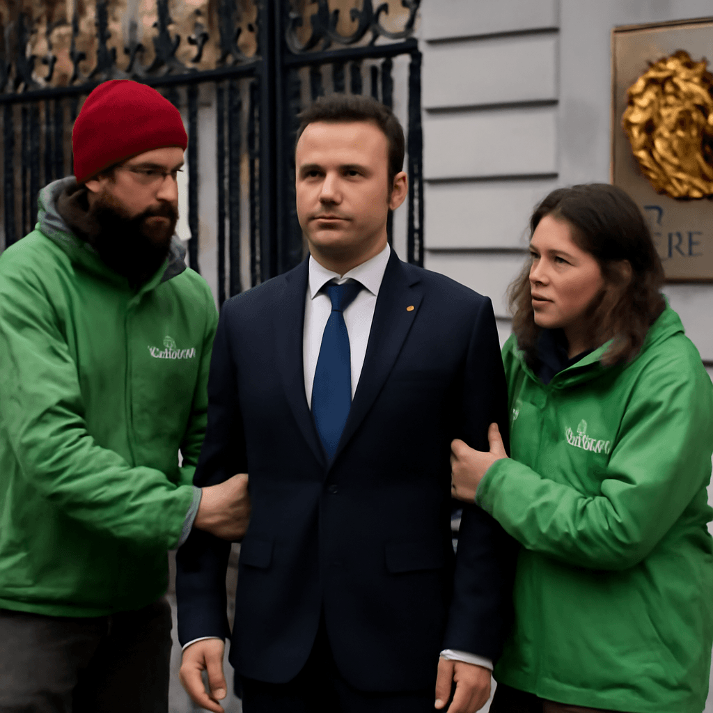 Greenpeace Removes Macron Wax Statue in Protest Against French-Russia Trade Greenpeace Removes Macron Wax Statue in Protest Against French-Russia Trade