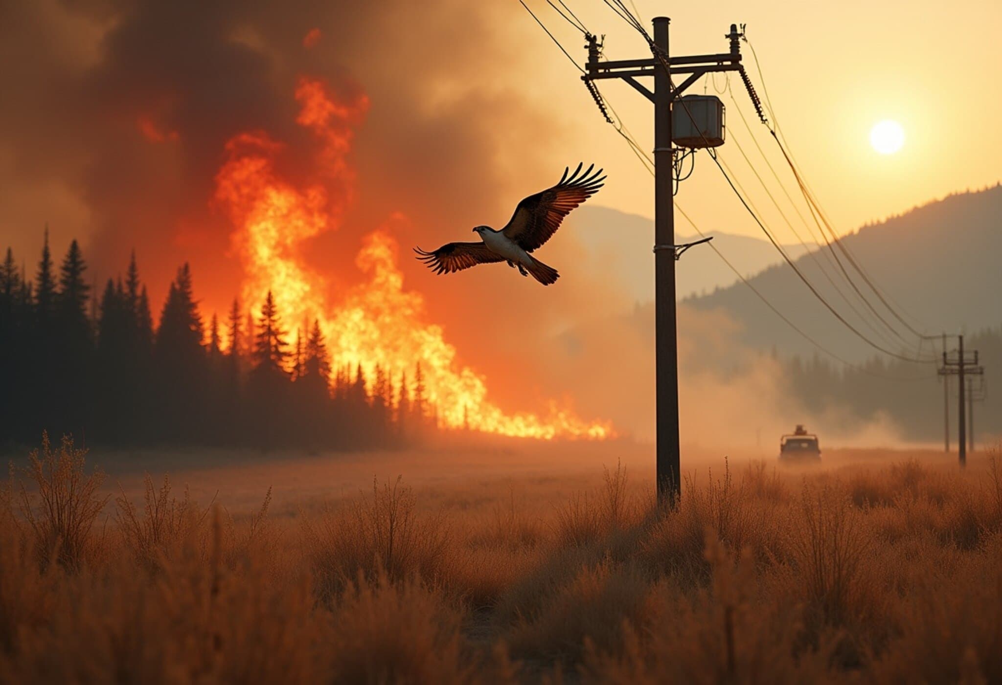 Flying Fish Sparks Brush Fire After Dropping on Power Lines in British Columbia Flying Fish Sparks Brush Fire After Dropping on Power Lines in British Columbia