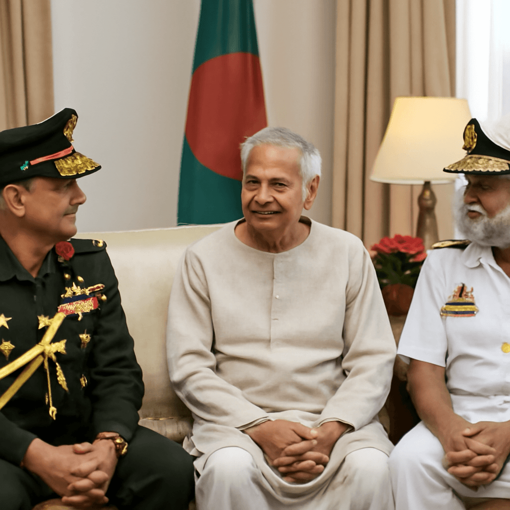 Bangladesh Army and Navy Chiefs Meet Muhammad Yunus After Election Announcement Bangladesh Army and Navy Chiefs Meet Muhammad Yunus After Election Announcement