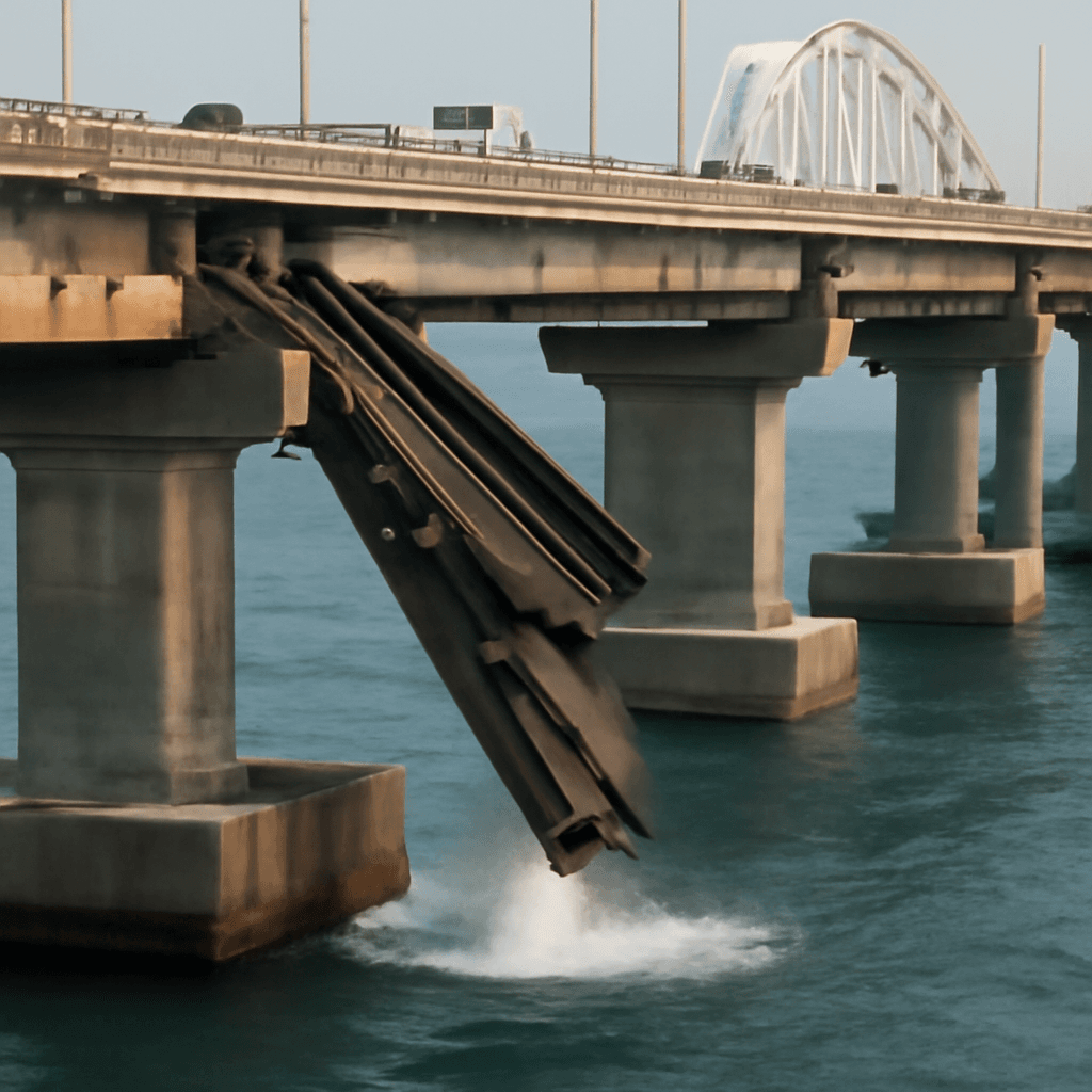 Ukraine Targets Crimea Bridge with Underwater Explosives, Disrupts Russian Supply Route Ukraine Targets Crimea Bridge with Underwater Explosives, Disrupts Russian Supply Route