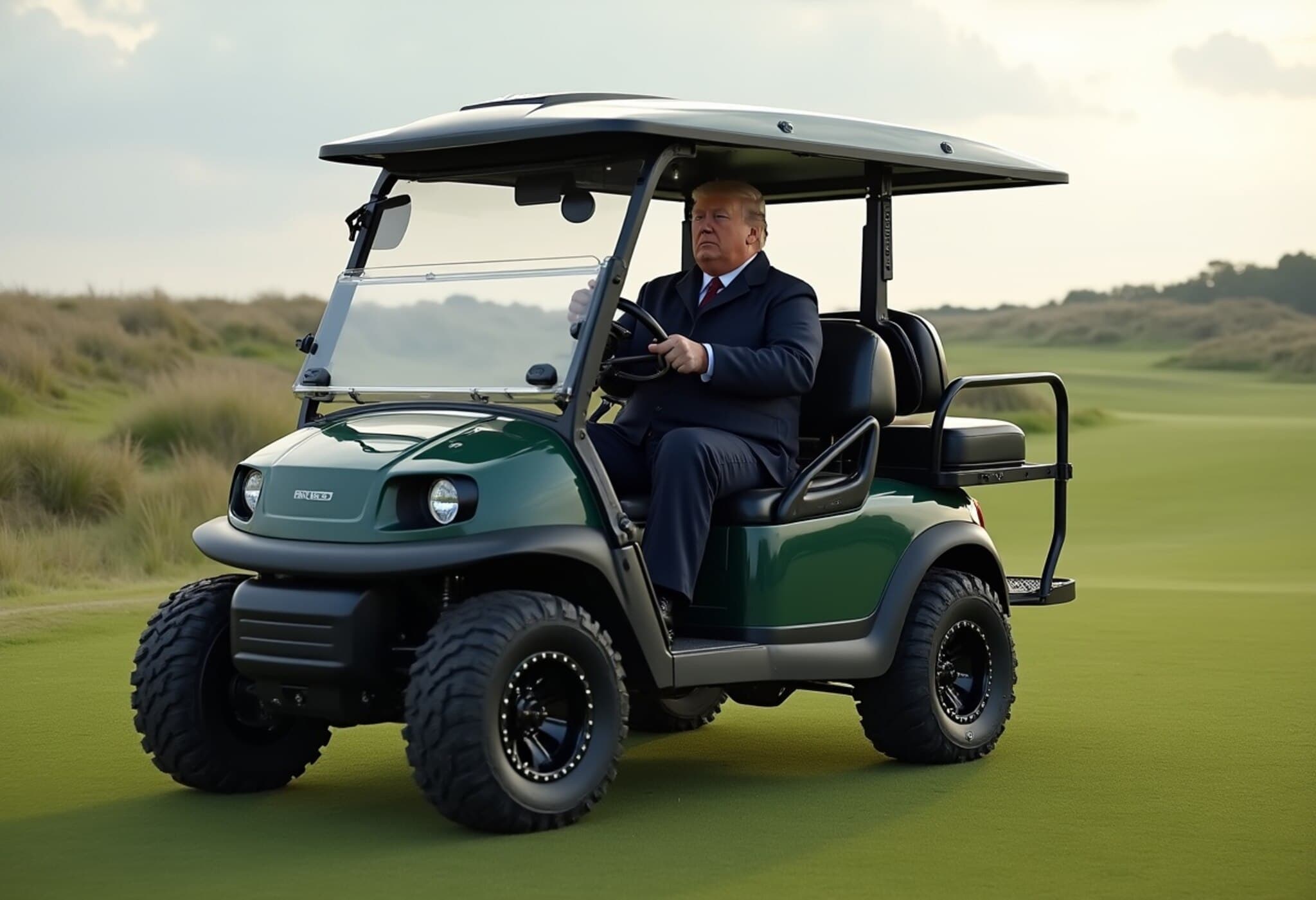 Armour-Plated Golf Cart Trails Trump on Scottish Course Amid Heightened Security Armour-Plated Golf Cart Trails Trump on Scottish Course Amid Heightened Security